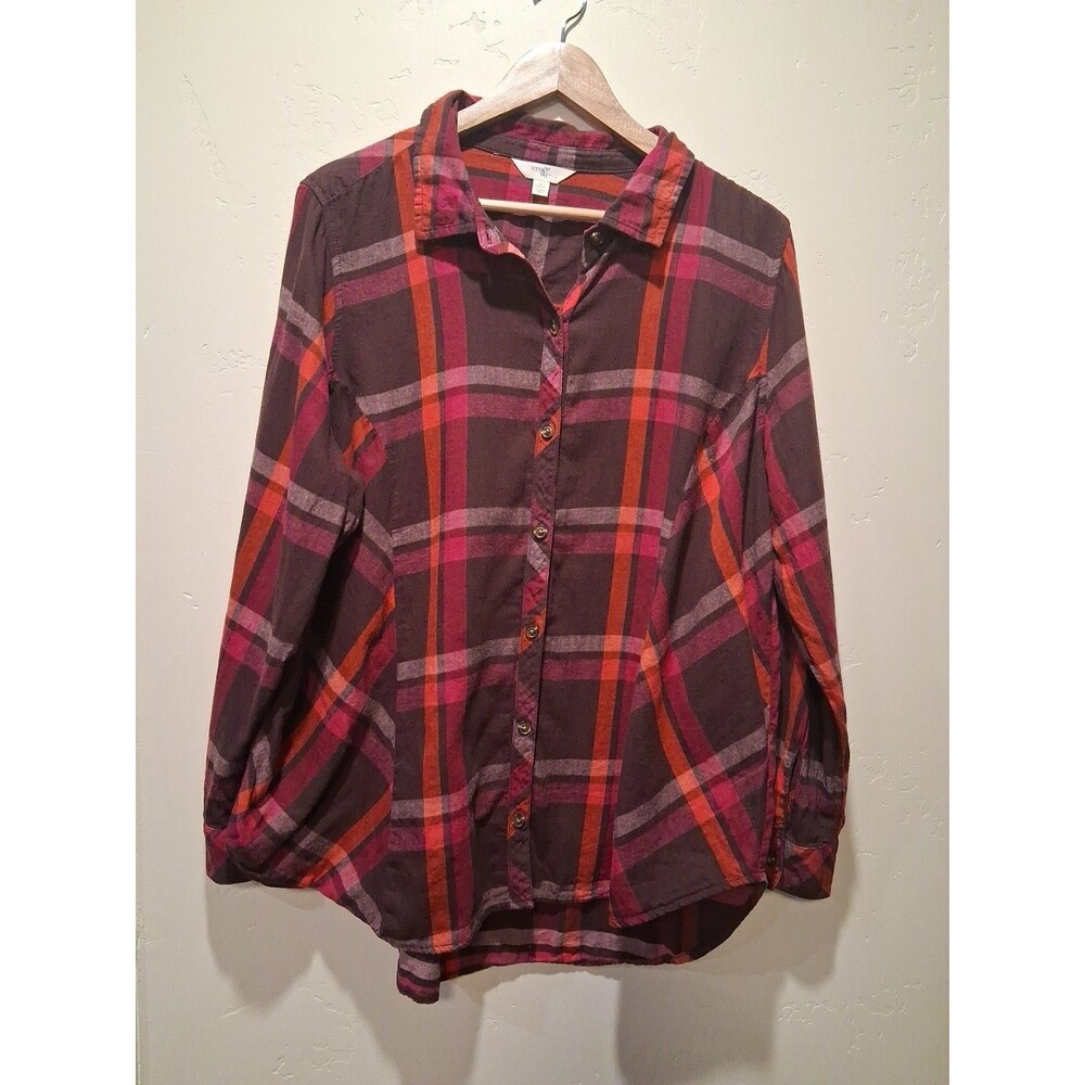 Terra & Sky Women's Plus Size Plaid Button-Down Shirt Size 1X (16W-18W) Western
